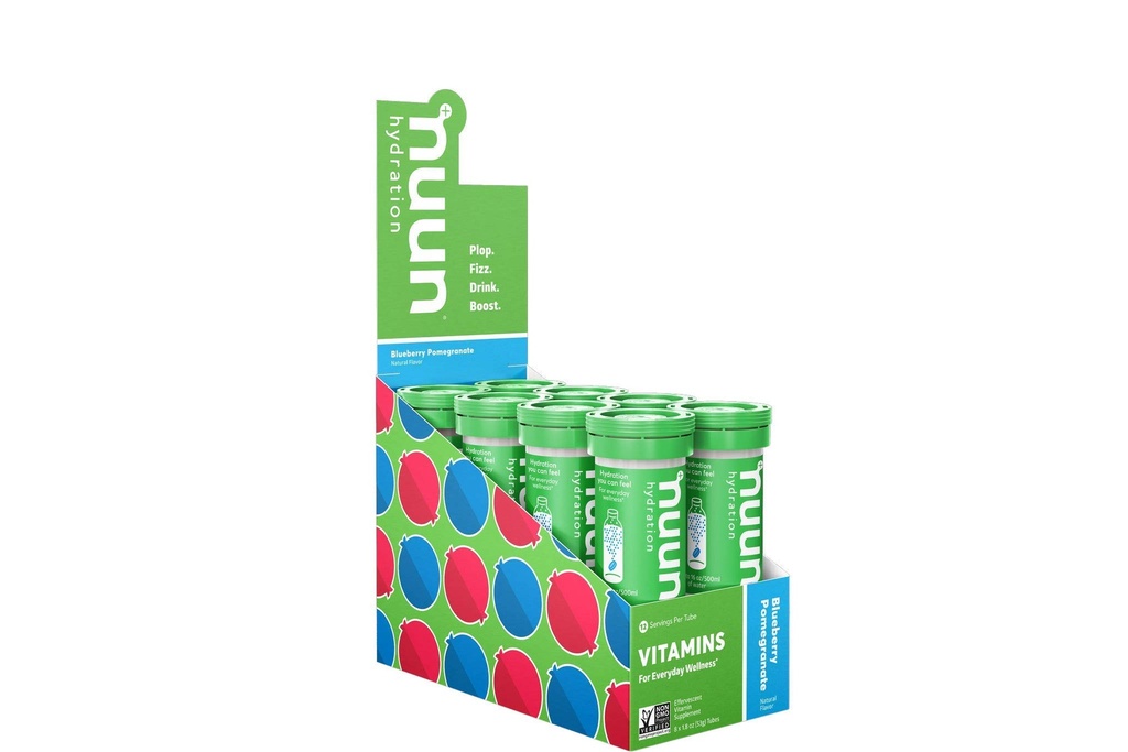 Nuun Vitamīni Elektrolītu tabletes ar vitamīnu D, C, E, A, & B6, Folijskābe, Magnijs & 4 Citi Essential Electrolytes, bez glutēna un vegāns, melleņu Granātāte, 8 Iepakojums (96 Servē kopā)