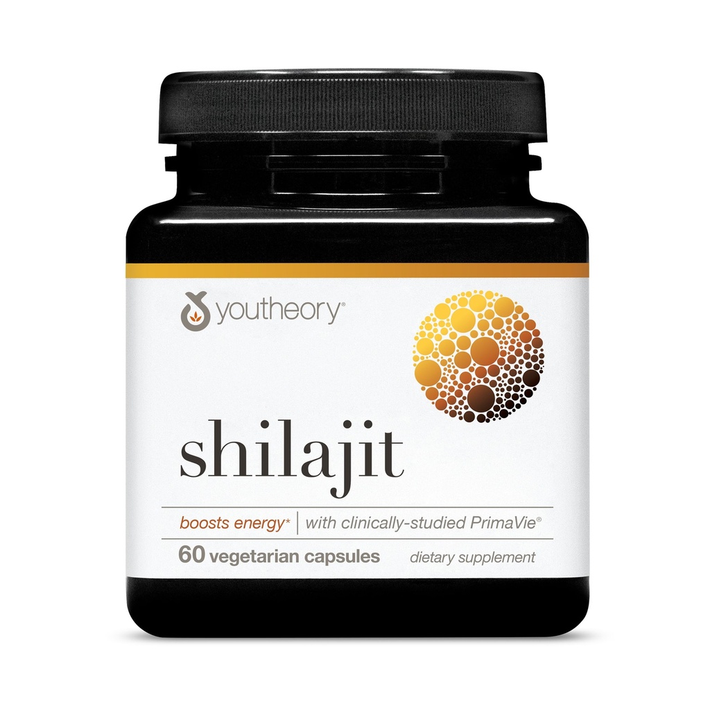 Youtheory Shilajit - 500 mg Shilajit kapsulas - Enerģijas papildinājums - Shilajit Atbalsta izturība un izturība - Pure Himalayan Shilajit - Gluten, Dairy & Soy Free - 60 Veģetārās kapsulas