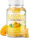 Kalcija magnija cinks ar vitamīnu D3 Papildinājums, Bezcukura kalcija Gumijas sievietēm Vīriešiem, Augsta Absorbcija Cinka Gumijas kaulu un muskuļu un imūnās veselības, Vegan Mango Flavor - 60 Skaits