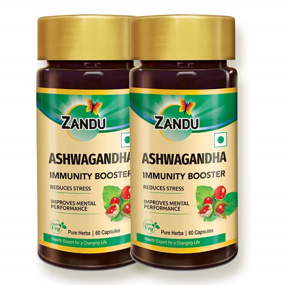Zandu Ashwagandha Capsules (120 veg Capsules), Formulēts ar Pure ekstraktiem Ashwagandha, Immunity Booster, Dabas ķermeņa stipruma, Stress Buster (Iepakojums 60 x 2)