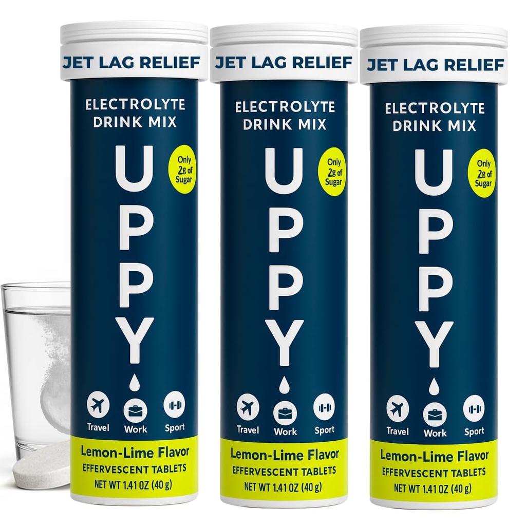 Uppy! Lemon-Lime Elektrolītu hidrācijas tabletes – 30 Skaits (3x10) – Izšķīdina ūdenī ātrai rehidrācijai – Travel, Sports & Festivāli – Portable Electrolyte Wellness Drink