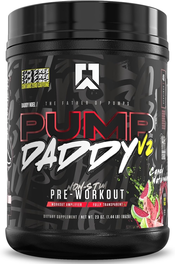 RYSE Pump Daddy V2 Pre Workout Pulveris - Noel Deyzel Paraksts - Candy Arcomelon - Ne-Tim Papildinājums ar Citrulline, Kreatine un Beta Alanine sūkņiem, izturība un stiprums - 40 Kalpo