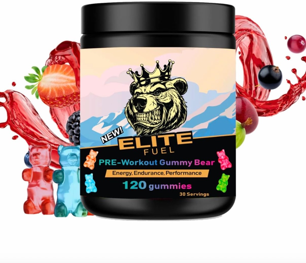 Pirms treniņa Gummies Elite Fuel - Nebeidzama enerģija, Instant Strength Gain, Intensīvs sūknis, Uzlabota enerģijas izvades un uzlabotu sportisko veiktspēju, izturības veiktspēju