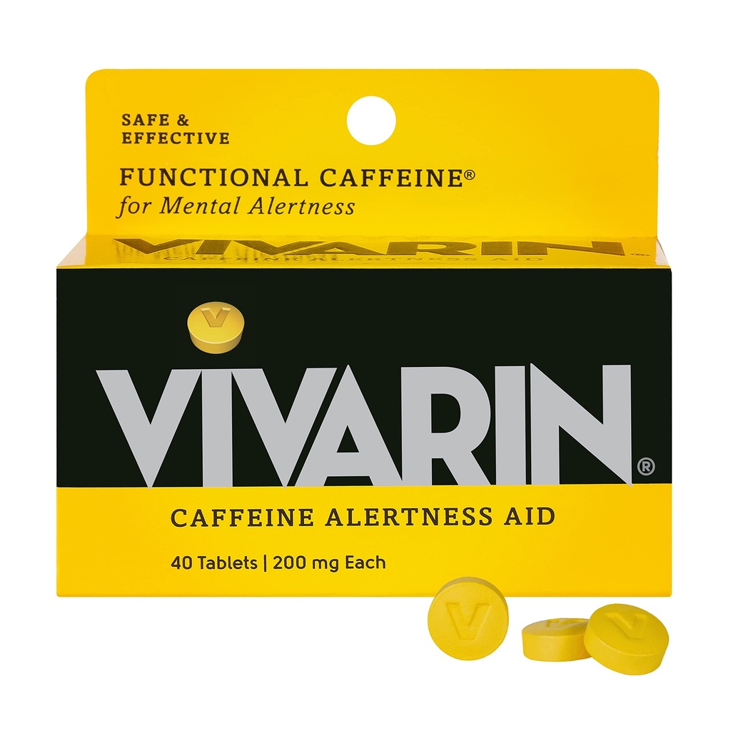 Vivarin, kofeīna tabletes, 200mg kofeīns vienā devā, droši un efektīvi palīdz jums palikt nomodā, Nav cukura, kalorijas vai slēptās sastāvdaļas, enerģijas papildinājums, 40 tabletes