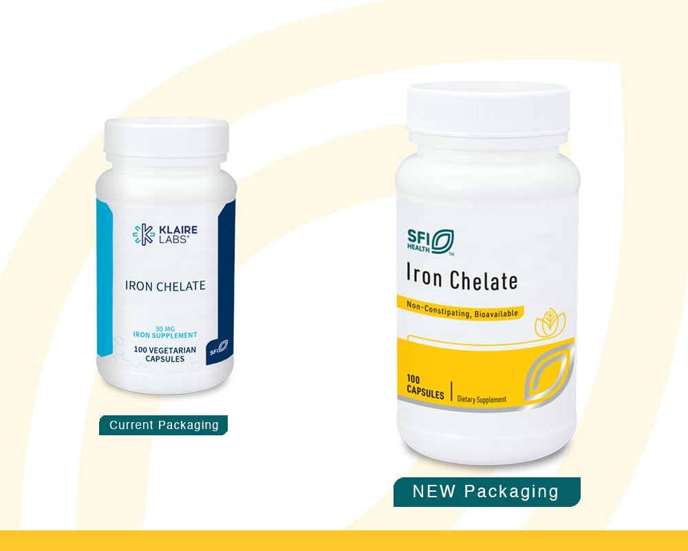 Klaire Labs SFI Health Dzelzs bisglicināts Čelāta Papildinājums - 30mg Dzelzs bisglicināts Čelāts - Izstrādāts, lai būtu labi panesams, labi absorbē un maigu uz kuņģa - hipoalerģisks (100 kapsulas)