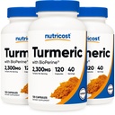 Nutricost Turmeric Curcumin Tabletes (3 Iepakojums) ar BioPerine un 95% Kurkuminoīdiem, 2300 mg, 120 Kapsulas, Veggie kapsulas, 767 mg Uz Cap, 40 Pasniedzieni, bez lipekļa, ne- GMO