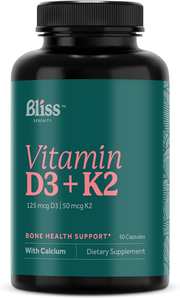 D3 vitamīns K2 - D3 vitamīns 5000 SV ar K2 vitamīnu kā MK-7, kalciju un fosforu Ultimate Absorbcijai - D vitamīna piedevas, 60 Vegkapi, 60 dienu piegādes