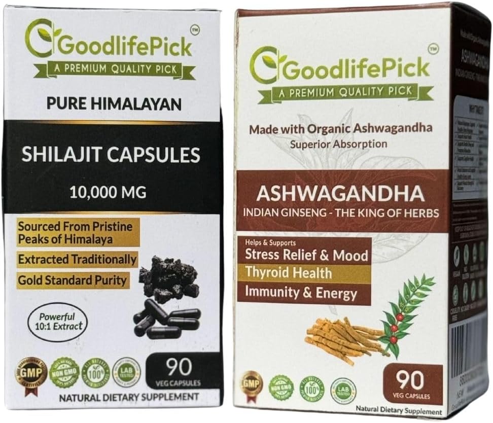 Himalaju Shilajit Kapsulas un ashwagandha kapsulas Iepakojums ar 2. 90+90 zelta Standarta Premium kvalitāte Max pabalstiem. Visi dabiskie neĢMO Nav rīsu pulvera Nav filera Nav silīcija dioksīda Nr. stearāts
