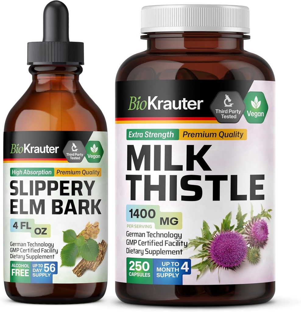 BIO KRAUTER Slippery Elm Tincture 4 Fl. Oz. & Milk Datele 250 kapsulas