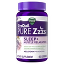 ZzzQuil Pure Zzzs Muskuļu relaksācija Melatonīna Miega palīglīdzeklis Gumijas, Atbalsta Muskuļu funkcijas, Palīdz Jums Krittt Asleep Dabiski, Ātri, Melatonīns + Magnijs, Nē Nākamās dienas Grogginess, Bez zālēm, 60ct
