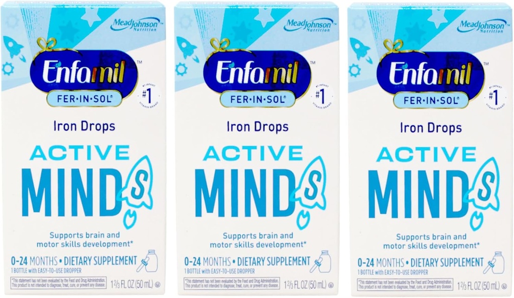 Enfamil Fer-In-Sol Dzelzs papildinājumu pilieni - 1,66 oz, iepakojumā 3