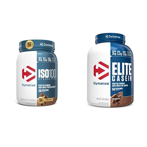 Dimatizēt ISO100 Hidrolizēts proteīns Pulveris, 25g 100% sūkalu izolāts Proteīns, Gourmet Šokolāde, 20 Servingi Elite Casein Protein Pulveris, 100% Micellar Casein, Rich Chocolate, 4 Pound