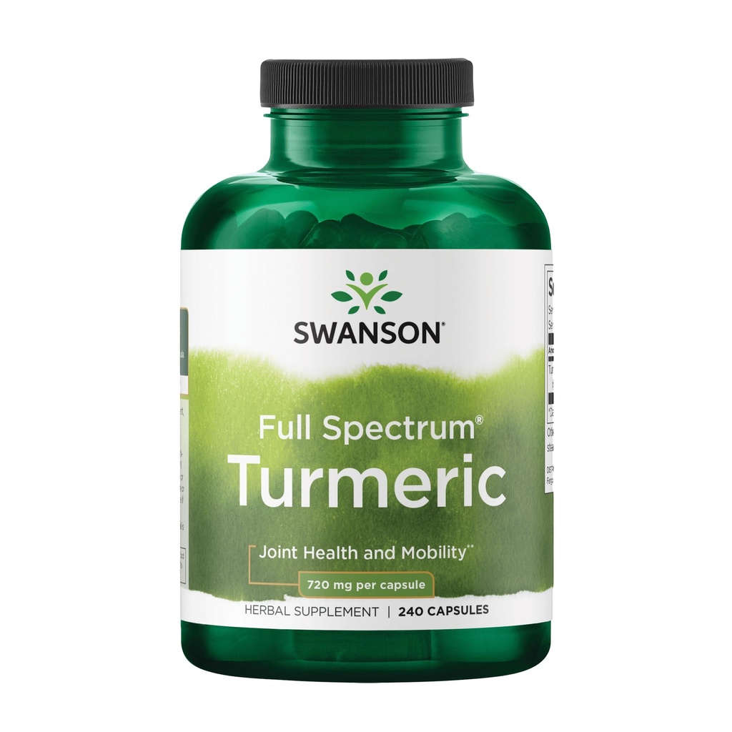 Swanson Turmeric Antioksidants, locītavu veselība, sirds un asinsvadu, aknu Detox, Mood un atmiņas atbalsta papildinājums Curcuma Longa (Rhizome) 720 mg, 240 Kapsulas, 120 Servējumi, 1.44 Grams per Servē