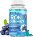 Dzelzs Gumijas ar multivitamīniem, dzelzs papildinājums sievietēm un vīriešiem ar cinku, B vitamīna komplekss & C, B12, folāts - Asins cēlājs un enerģijas atbalsts pieaugušajiem un bērniem - Blueberry Flavor, Vegan 60 Gummes