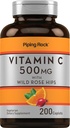 Cauruļveida klints C vitamīns; 500 mg; 200 Caplets; ar Rose HIPS; Veģetārs, bez GMO; bez lipekļa