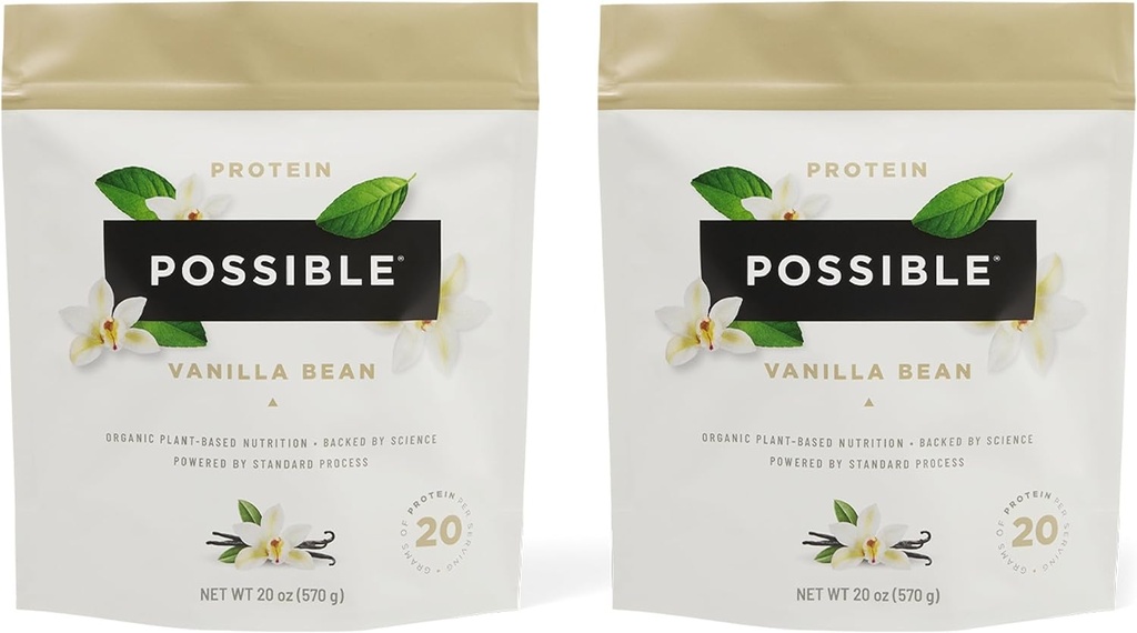 Olbaltumvielu pulveris Vanilla Bean - 20g vegānu, augu bāzes olbaltumvielu maisījums - ne-GMO, ne-GMO, lipeklis-free - 3,5g BCAAs - 9 Essential aminoskābes - 30 dienu piegādes - 2 Bag, 30 Servējumi