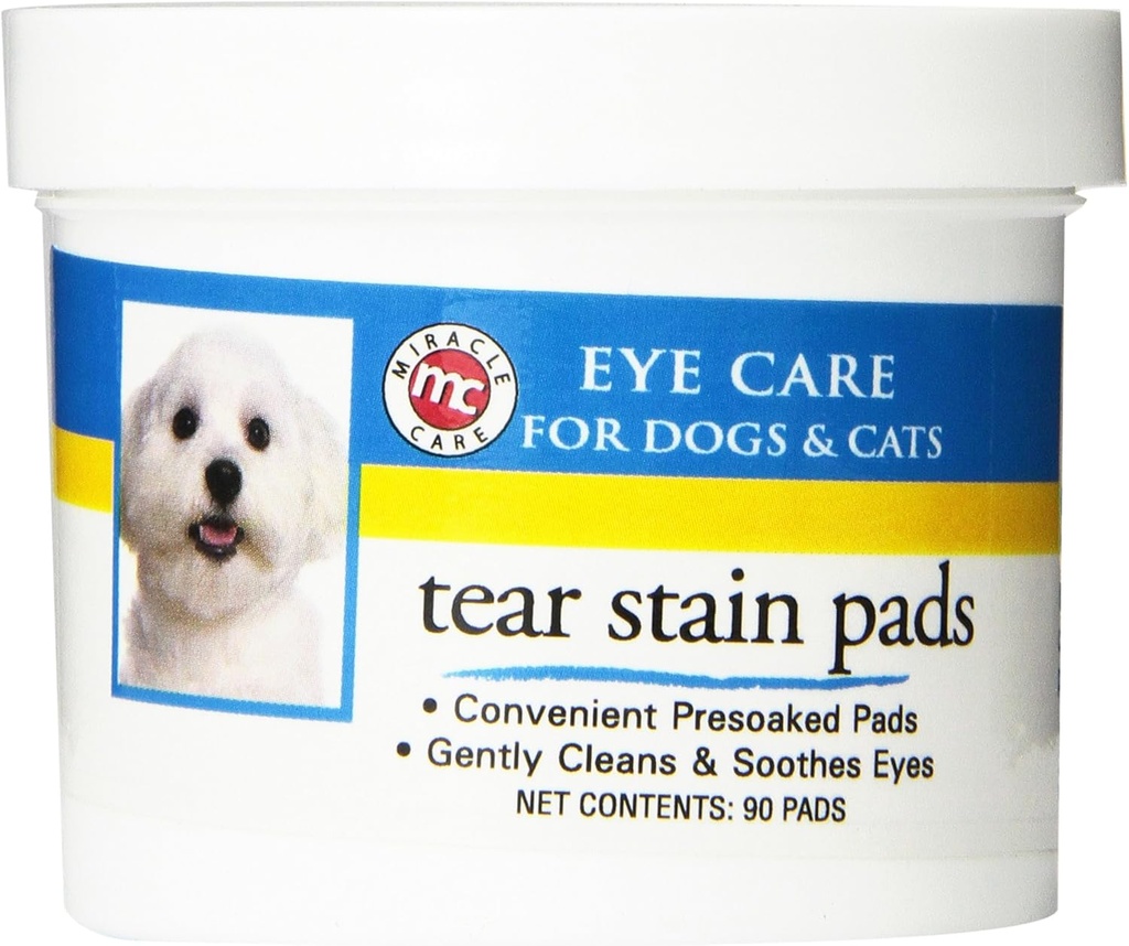 Miracle Care Tear Stain Pads, 90 Vienreizēja lietošana Pre-Soaked Pads Maigi Tīrīt un Nomierināt Suņu un Kaķu Acis, Non Stinging Formula, lai uzlabotu Tear Stains un Noņemt Acu Debris