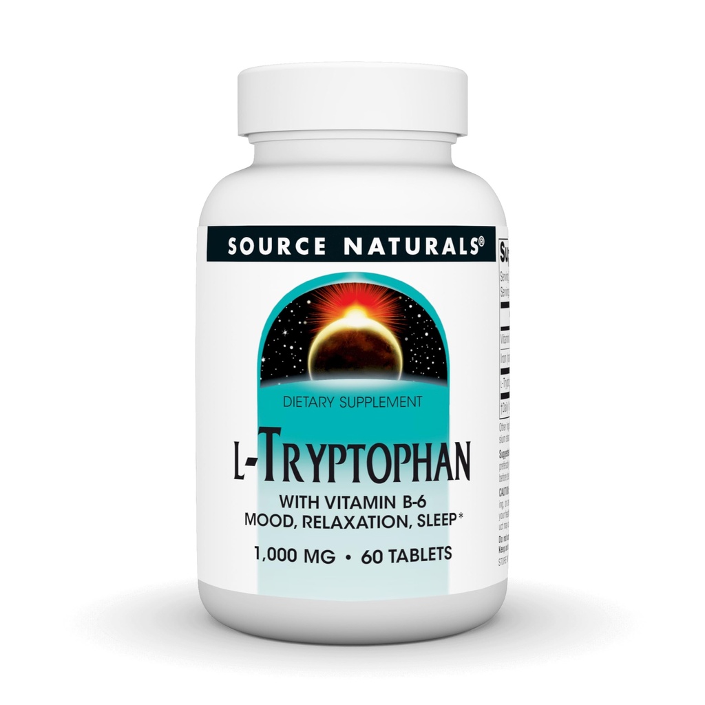 Avots Naturals L-triptofāns ar vitamīnu B-6 - Atbalsts garastāvoklis, relaksācija un miegs - 1000 mg - 60 tabletes