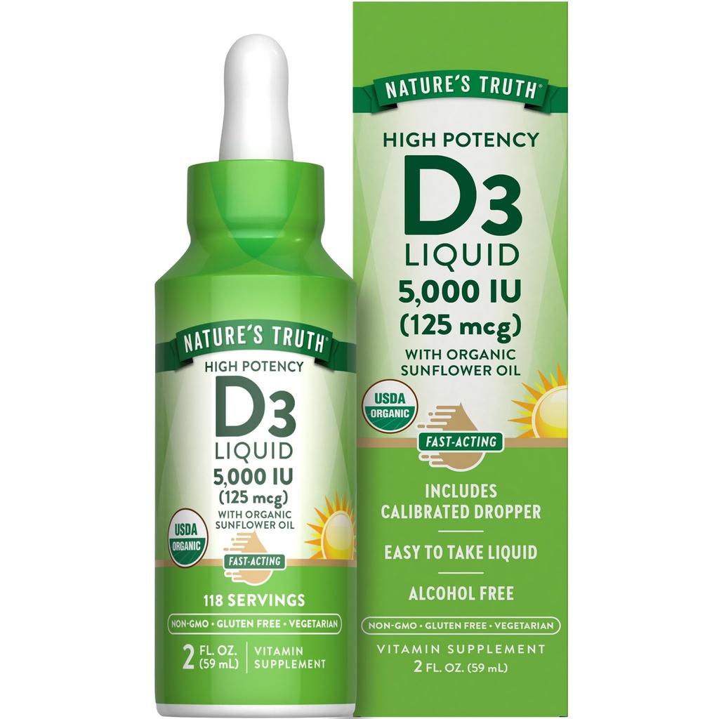 Dabas patiesība Vitamīns D3 Šķidrums - 5000 SV - 2 fl oz - - Ne-ĢMO un bez lipekļa Papildinājums