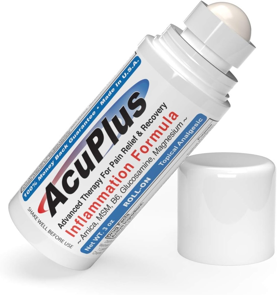 AcuPlus - sāpes Reliefs Roll - Aktuāli pret iekaisuma nomierinošas muskuļu un locītavu - Artrīts Sāpes Reliver, Bursīts, Tendonitis Cream - TSA Compliant, ērts Roll On - 3 fl. oz. (iepakojums no 1)