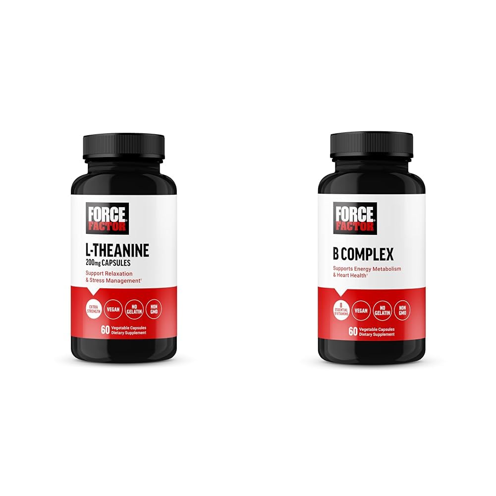 Force faktors L Theanine 200mg un vitamīnu komplekss B Papildinājums Bandle, 60 kapsulas