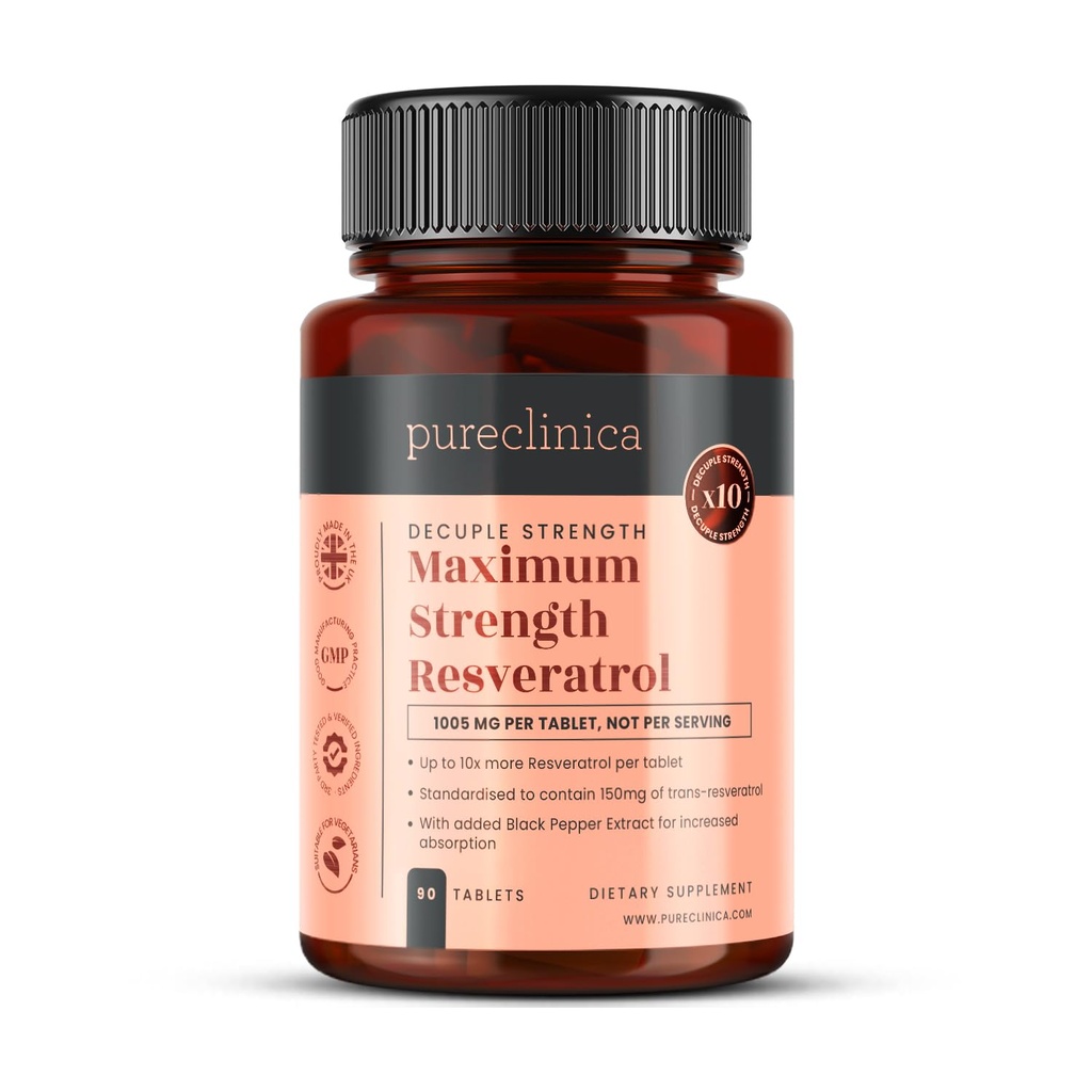 cleaclinica 1000mg Resveratrol x 90 tabletes (3 mēnešu piegādes). 10 x Stiprums ar melno piparu ekstraktu ātrākai absorbcijai