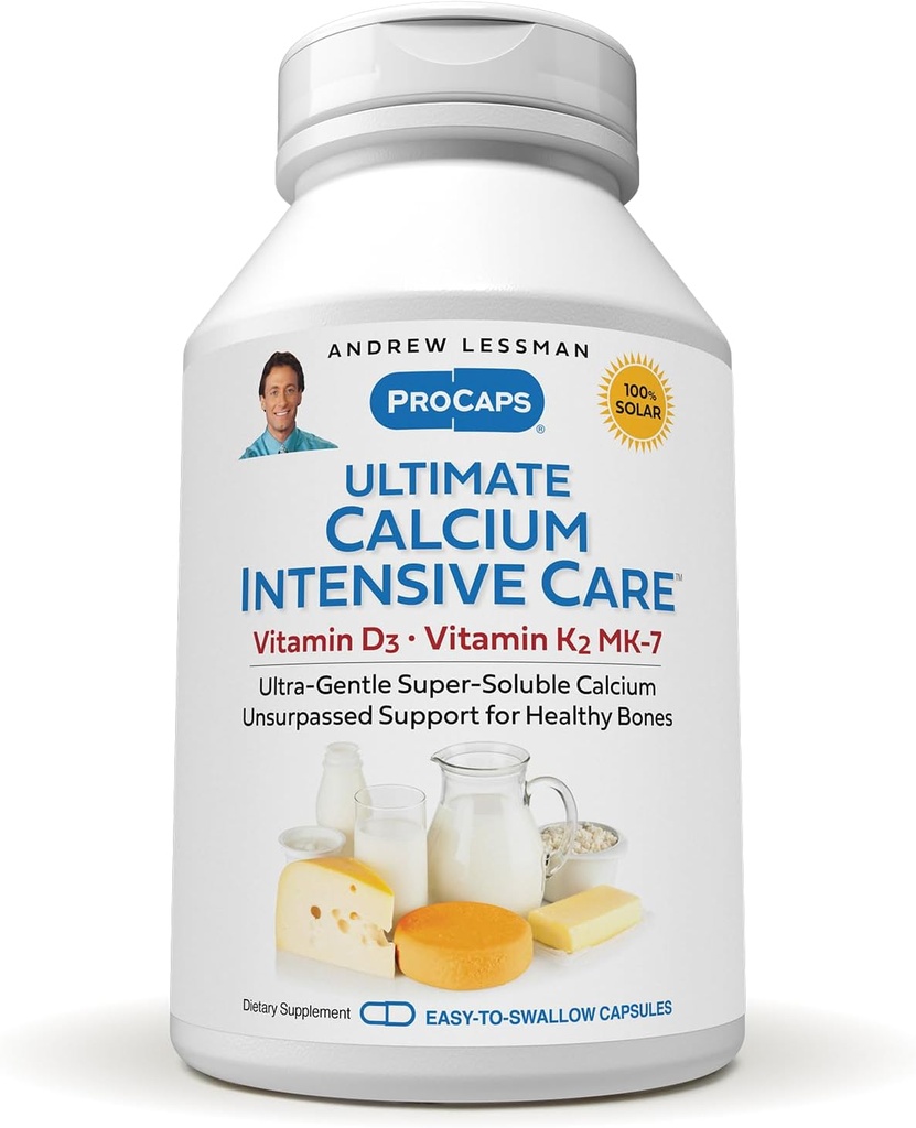 ANDREW LESSMAN Ultimate Calcium Intensīva aprūpe ar vitamīnu D3 un K2 MK7-120 μg - 720 kapsulas - Kaulu un skeleta veselība Essentials. Mierīgi norīt, superšķīd. Piedevas nav