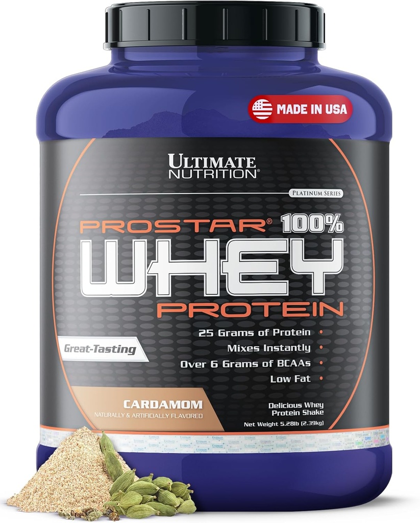 Ultimate Nutrition Prostar sūkalu proteīns Pulveris Izolāts, kardamons - zems ogļhidrātu saturs, augsts olbaltumvielu pulveris Sakratiet muskuļu Gain & Recovery - zems nātrija līmenis, zems tauku saturs un keto draudzīgi - 5.28 mārciņas Tub