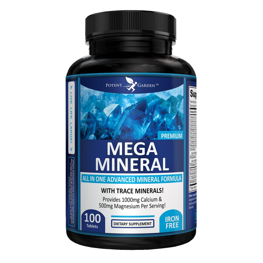Spēcīgs dārzs Mega Minerālu Papildinājums Complete Minerālu Komplekss ar kalcija magnija Cinks Kālija Borons Selēns Hroms & 72 Strace Minerals Dzelzs Bezmaksas kalcija Papildinājums -100 Tabletes