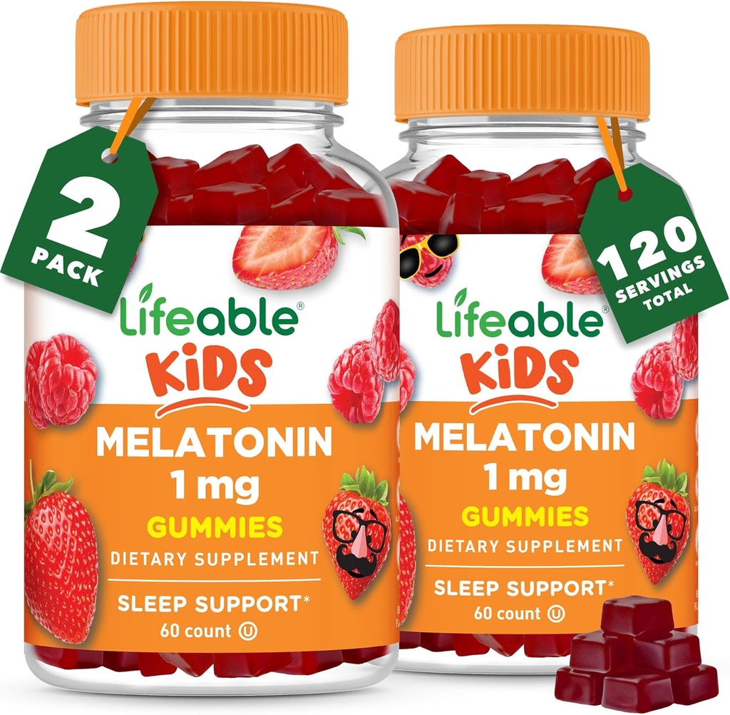 Dzīvojams melatonīns 1 mg -- Great Tasting Melatonin Gimmies Kids --- lipekļa bezmaksas Košļājams -- Palīdz Falling Asleep un Staying Miega --- bērniem, Teen un Toddler -- 2 Pack - 120 Gumies
