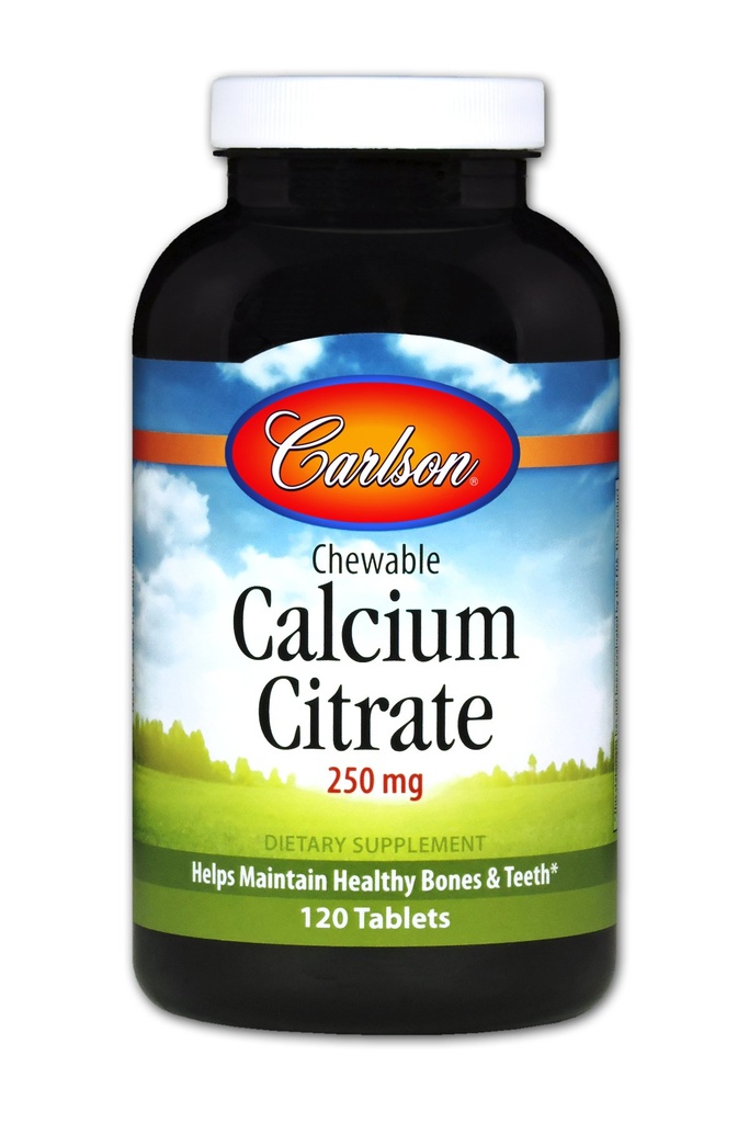 Carlson Košļājamais kalcija citrāts 250 mg, Vanilla, 120 tabletes