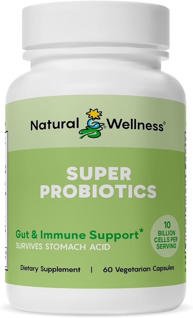 Natural Wellness Super Probiotic + Prebiotic Blend – 10 miljardu KVV ar 8 celmiem – Probiotikas sievietēm un vīriešiem gremošanas veselību, Gut līdzsvars un imūno atbalstu – ne-GMO, 30 dienu piegādes