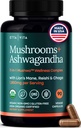 USDA Organic Lions Mane Papildkapsulas ar Ashwagandha, Chaga, Reishi, Cordyceps, Turcija Aste (18,600mg/serv) 10x adaptogēna sēņu komplekss kā Focus pielikums - Enerģija, immunitāte un Nootropic