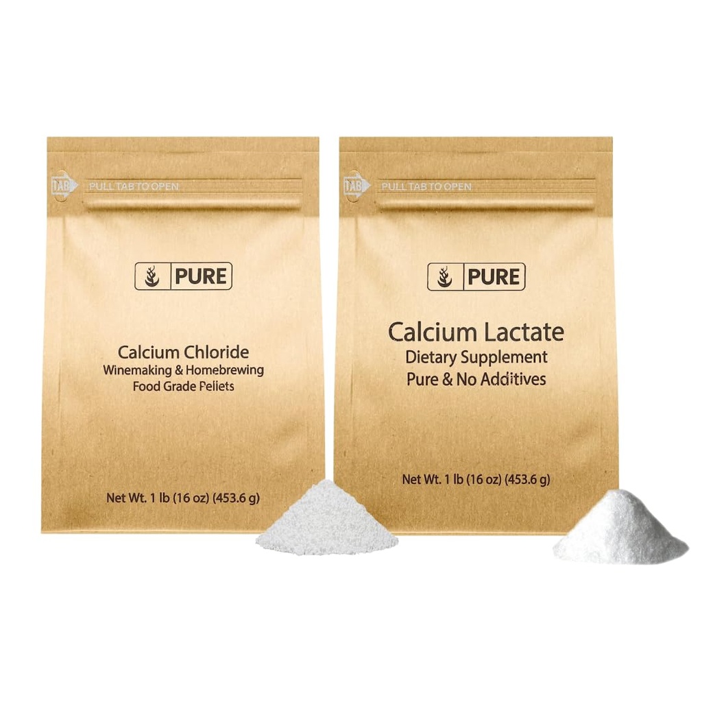 Pure Original Sastāvdaļas Kalcija hlorīds un kalcija laktāta paka, (1lb) Diētiskās piedevas, smalki pulveri