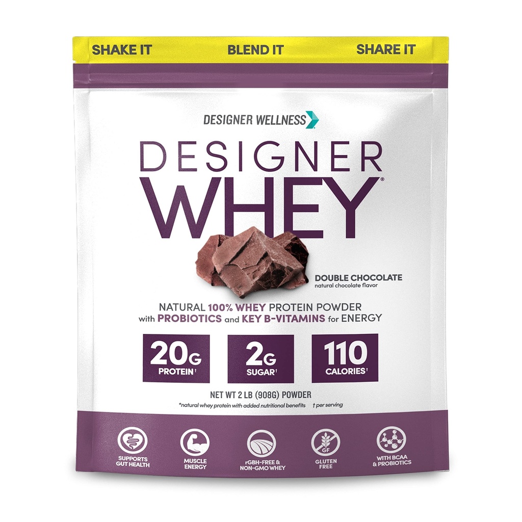 Dizainers Wellness, Dizainers Sūkalas, Dabīgs Sūkalu Olbaltumvielu Pulveris ar probiotikām, Fiber, un Key B Vitamins enerģijai, Gluten-free & Kosher, Double Šokolāde, 2 lb