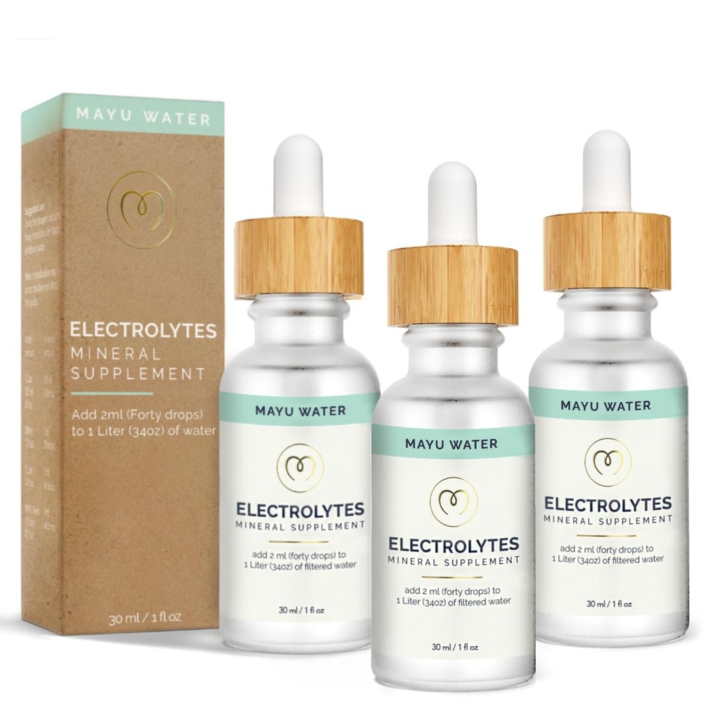 MAYU Elektrolītu ūdens pilieni - ātri absorbējoši minerālu pilieni dzeramajam ūdenim, hidrācija Essential Minerals Mix - 100% Pure Natural Minerals, Dehidratācijas šķīdums, Bezcukura Elektrolīti - 30 ml (3)