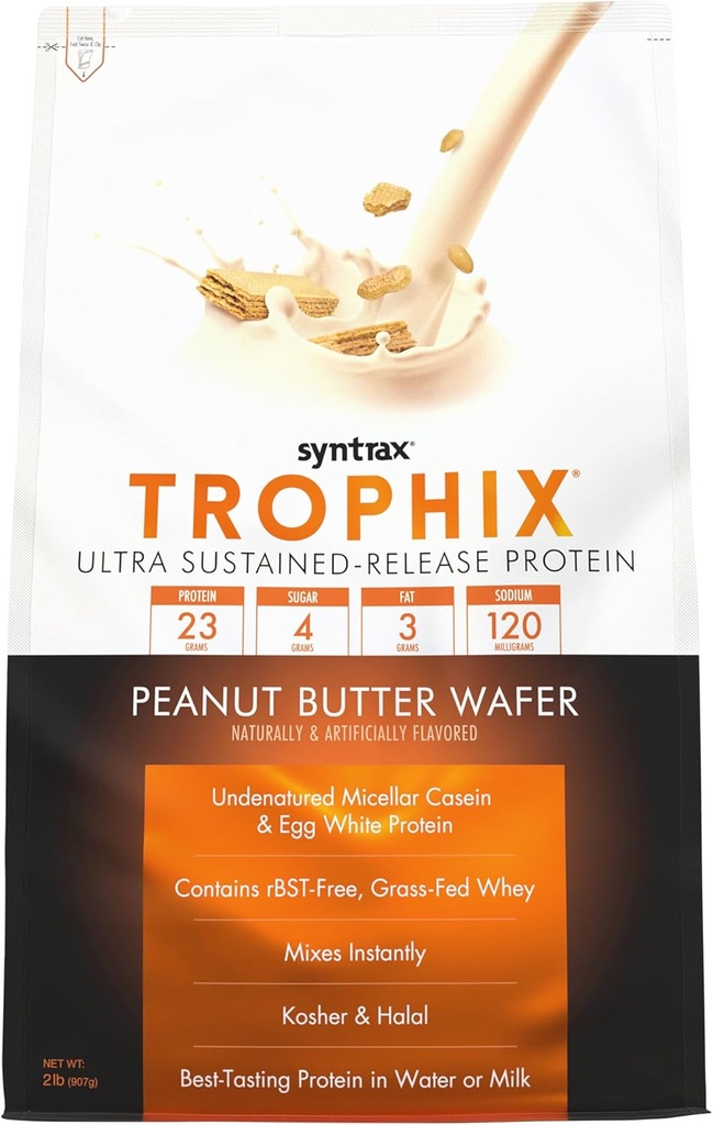 Syntrax Nutrition Trophix, Ultra ilgstoša izlaišana Olbaltumvielu pulveris Blend, zemesriekstu sviesta vafeles 2 mārciņas, reāli Wafer gabali