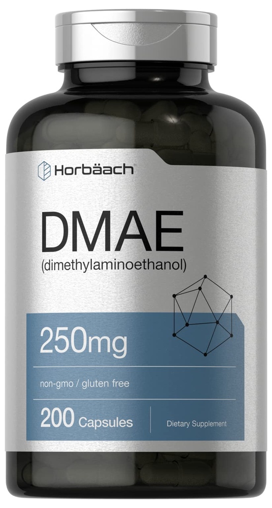 Horbaach DMAE Papildinājums - 250mg - 200 Kapsulas - Ne-GMO, nesatur lipekli -- DMAE Bitartrāts