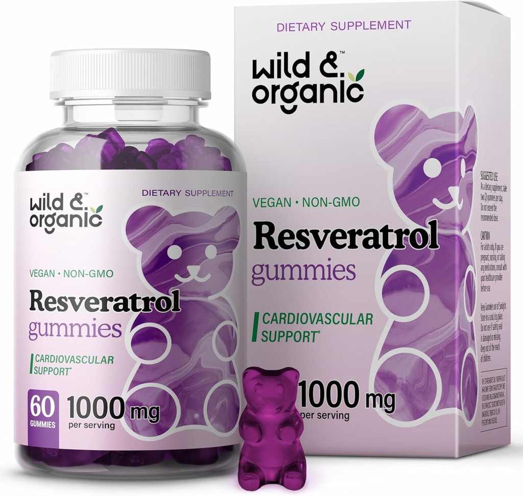 Savvaļas un organisko resveratrol Gummies 1000mg - Trans Resveratrol Papildinājums antioksidantu, smadzeņu, Imūnsupport - 60 Vegan, ne-GMO Antioksidantu Gumijas