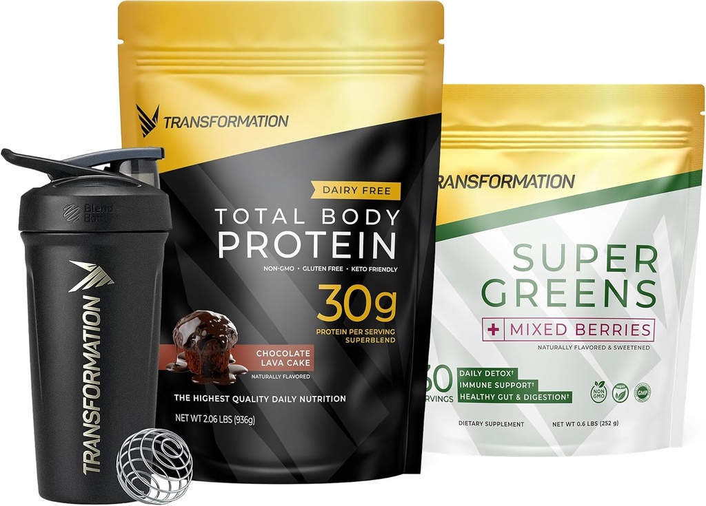 Transformācija Šokolādes proteīna pulveris, Super Greens Superfood zaļās sulas pulveris un veiktspēju Izolēta Shaker pudele