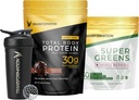 Transformācija Šokolādes proteīna pulveris, Super Greens Superfood zaļās sulas pulveris un veiktspēju Izolēta Shaker pudele