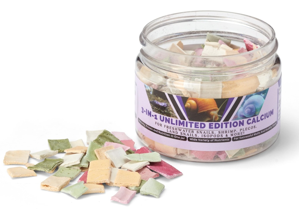 Ierobežots izdevums Kalcijs - 3 Flavors in 1 Jar, for Strong Shells, Healthy Molts, 100% Natural, Neizšķīdina ūdenī, Ātri iegrimst garneļu, gliemeži & vairāk! Biologs ražots ASV