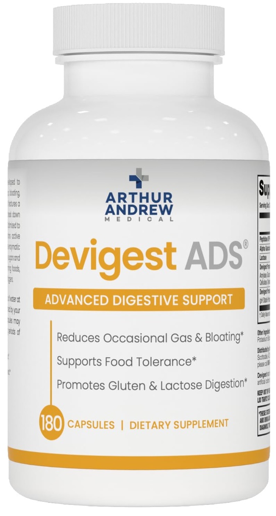 Arthur Andrew Medical - Devigest ADS, Advanced Digestive Support, Relief for Lactic Intolerance and Casein Sensitivitys, Vegan, Non-GMO, 180 Kapsulas