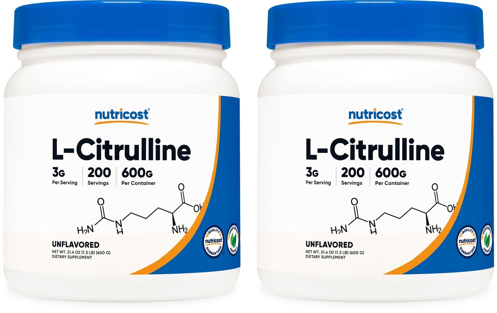 Nutricost Pure L-citrulīns (bāzes) Pulveris (600 Grams) (2 pudeles)
