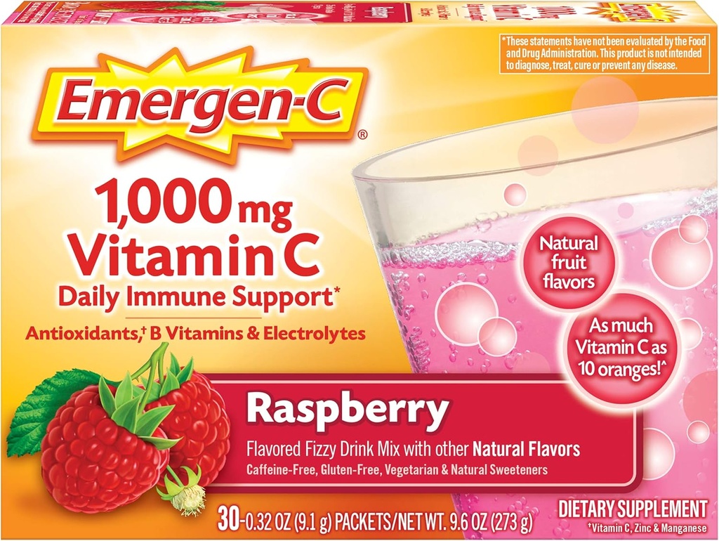 Emergen-C (30 Skaits, Aveņu Flavor, 1 mēnesis Piedāvājums) Diētiskā papildinājums Fizzy dzēriens Sajauc ar 1000mg C vitamīna, 0.32 Paciņas, bez kofeīna