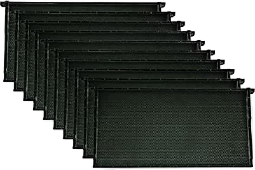 Mann Lake Premium Biškopības ietvari, All-in-One Frame & Foundation, Dabīgais bišu vaska pārklājums, Universāls Fit, BPA & BPS bezmaksas, 9 1/8 collas, Melns, 10-Pack