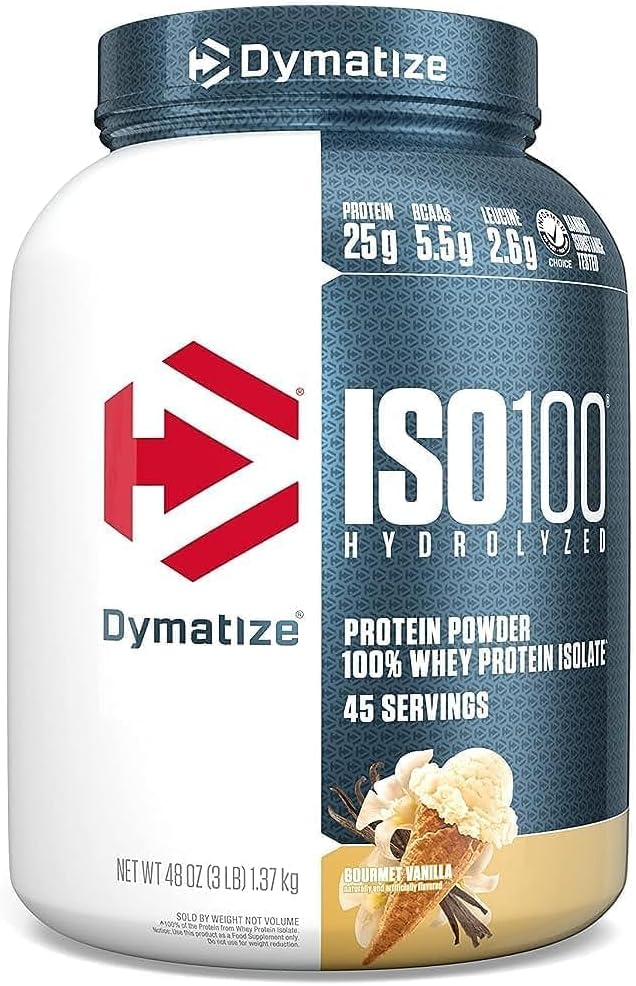 Dimatizēt ISO 100 sūkalu proteīna pulvera izolāts, Gourmet Vanilla (45 Kalpo)
