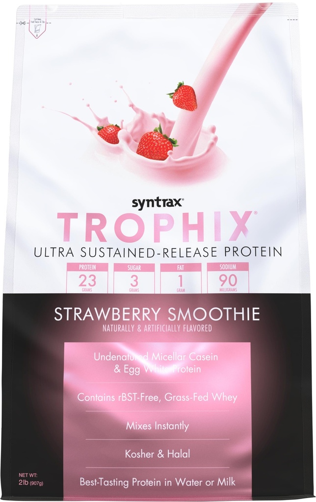 Syntrax Nutrition Trophix, Ultra ilgstoša izlaišana Proteīna pulveris Blend, Strawberry Smoothie, 2 mārciņas.