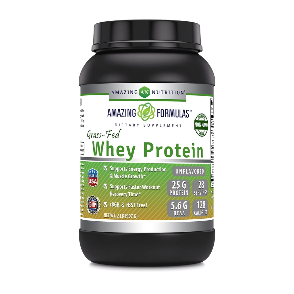 Amazing Formulas Grass-Fed Sūkalu olbaltumvielu pulveris - 25 Grams Olbaltumvielas papildinājums - , Dabīgs saldinātājs un Flavor - Satur BCAA un EAA - Non-GMO -Ražots ASV (2 Lb, Neflavored)