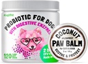 LEGITPET probiotikas suņiem ar dabas gremošanas enzīmi + prebiotikas alerģijas un nieze Reliefs 120 Soft Chews un Paw Balm Wax Soother & Mitrinošs krēms ar dabas kokosriekstu eļļa 2oz barl